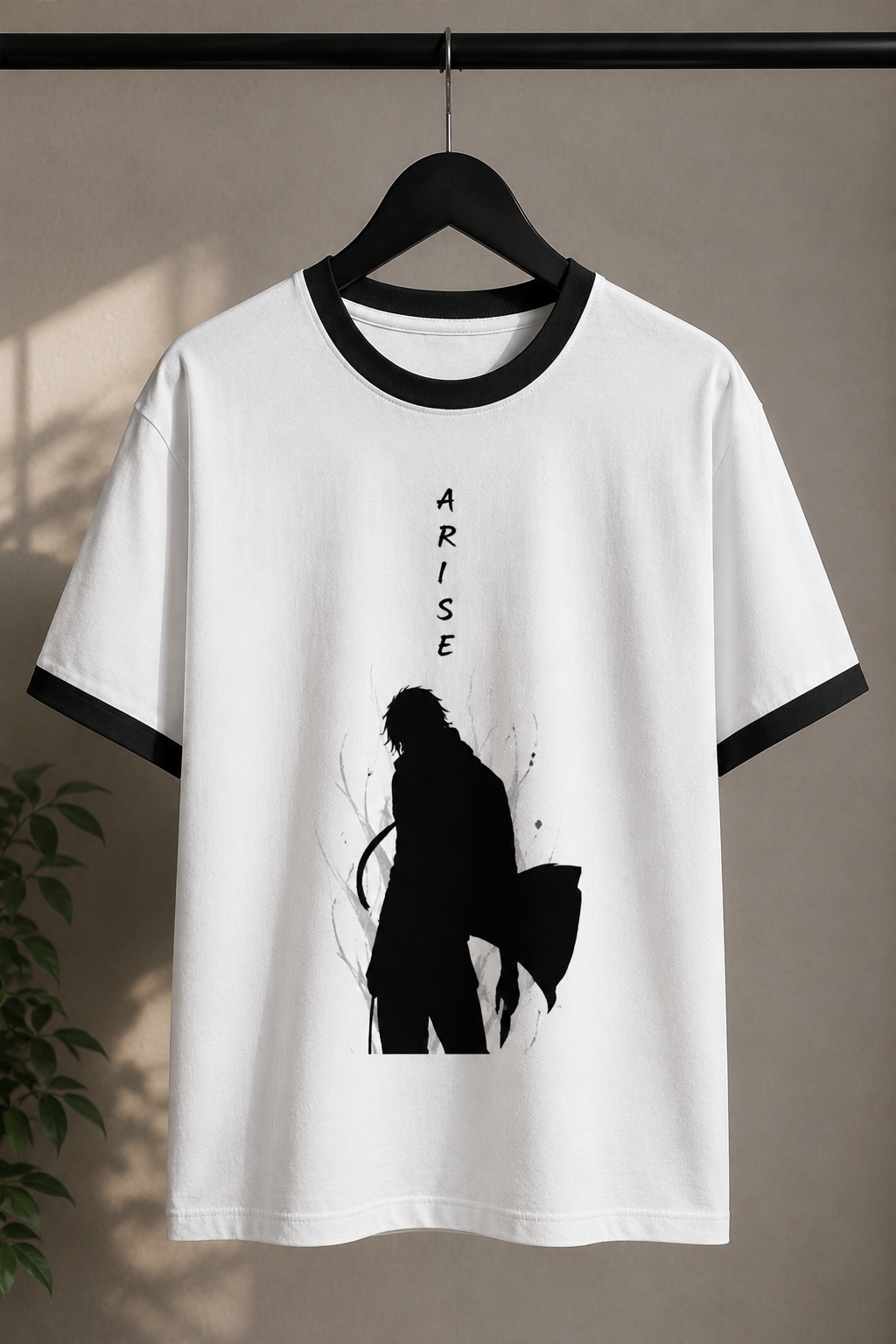 ARISE Shadow Warrior Graphic Unisex Ringer T-Shirt | Minimal Anime-Inspired Cotton Tee