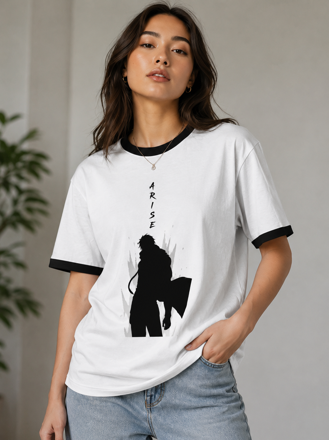 ARISE Shadow Warrior Graphic Unisex Ringer T-Shirt | Minimal Anime-Inspired Cotton Tee