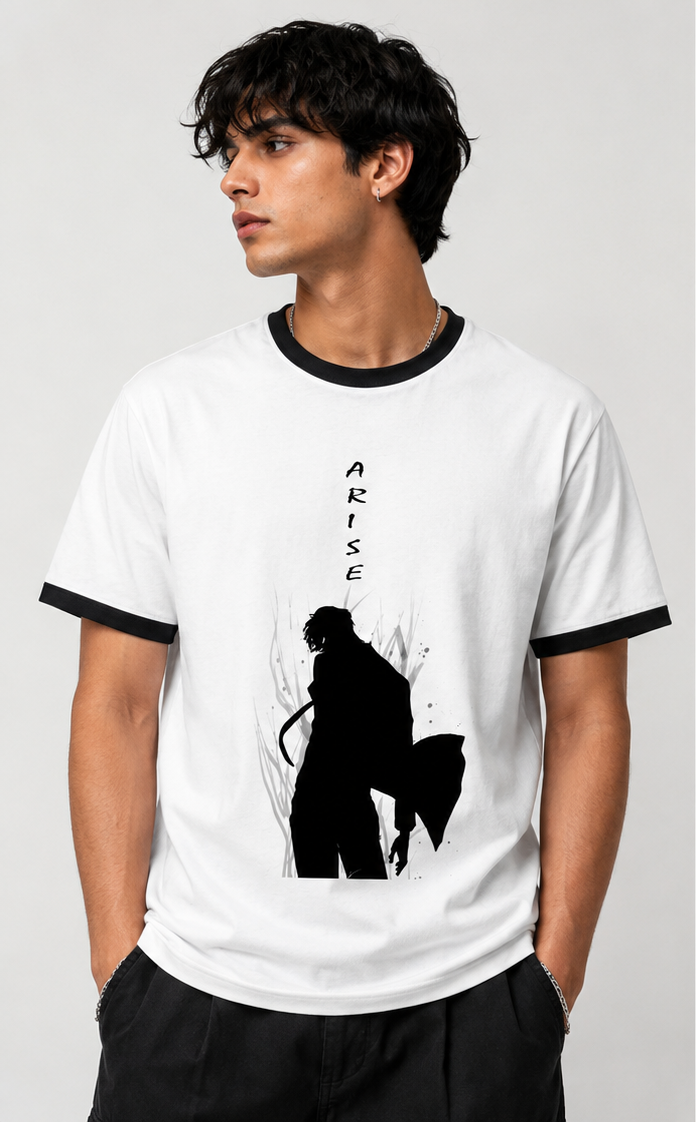 ARISE Shadow Warrior Graphic Unisex Ringer T-Shirt | Minimal Anime-Inspired Cotton Tee